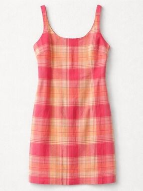 Jones New York 100% Linen Plaid Shift Dress Pink Peach Size 10